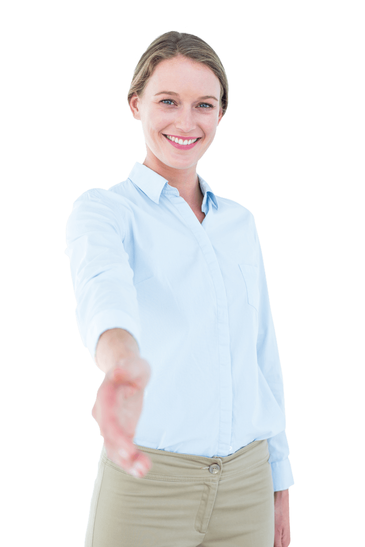 Smiling Businesswoman Offering Handshake on Transparent Background