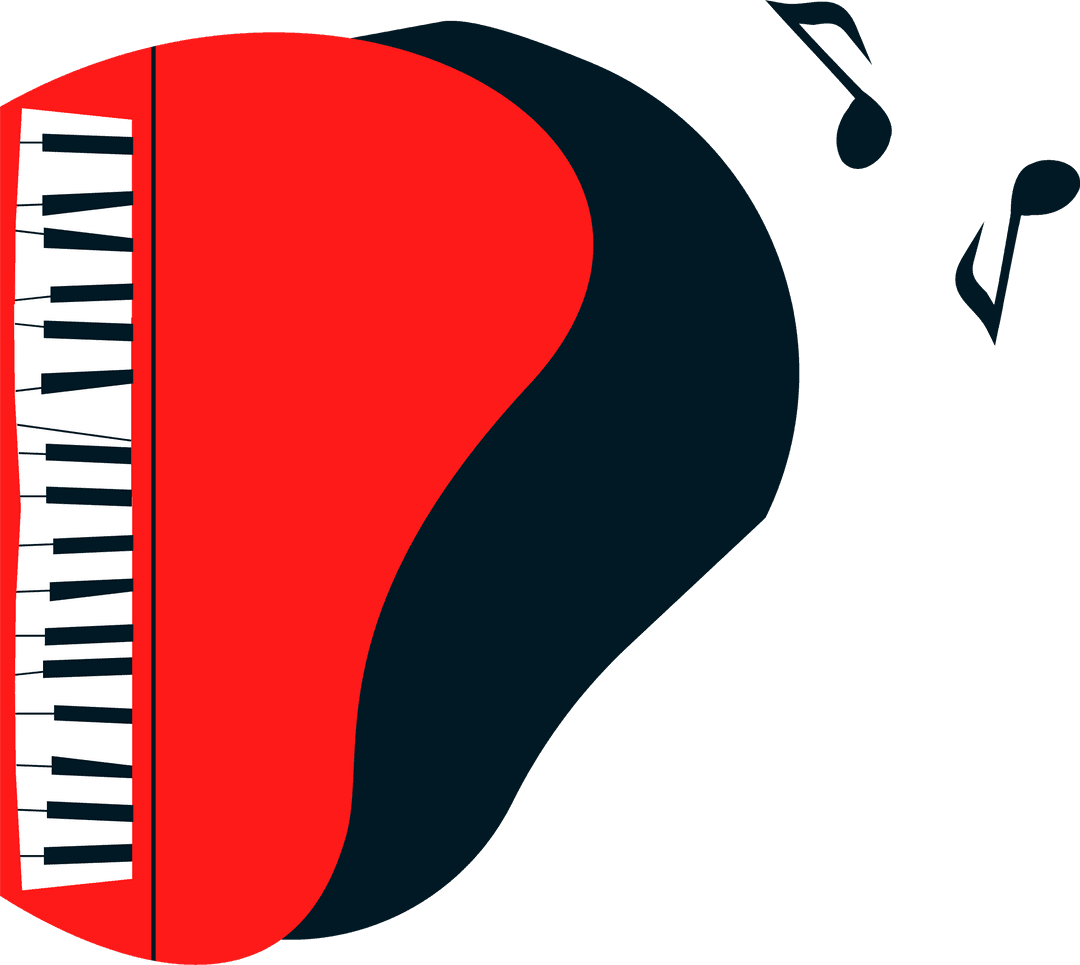 Stylized Grand Piano on Transparent Background with Musical Notes