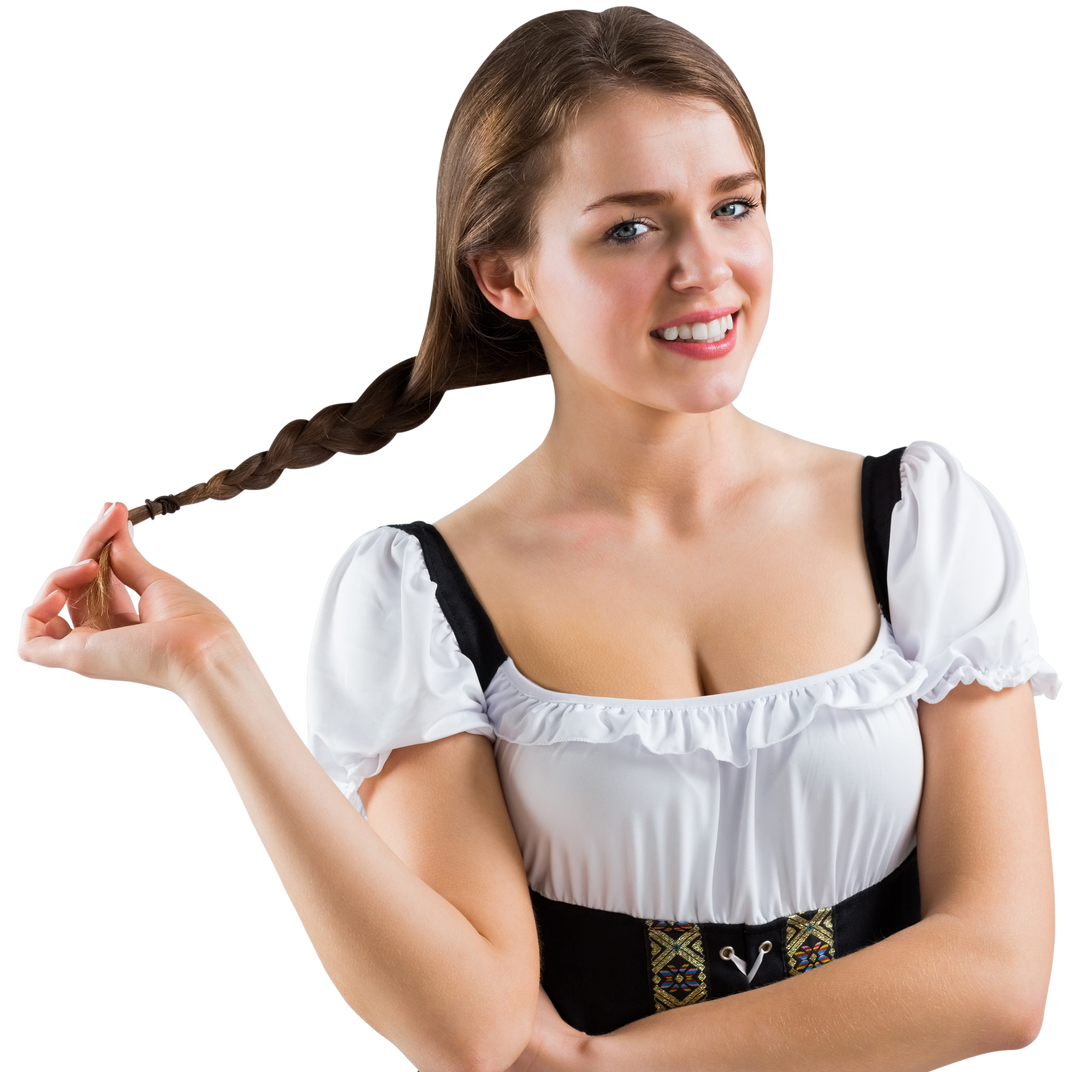 Woman Dressed in Traditional Bavarian Costime Twisting Braid on Transparent Background - Download Free Stock Images Pikwizard.com