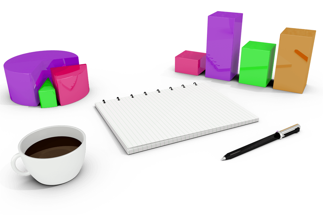 Colorful Data Charts with Notepad on Transparent Background - Download Free Stock Images Pikwizard.com
