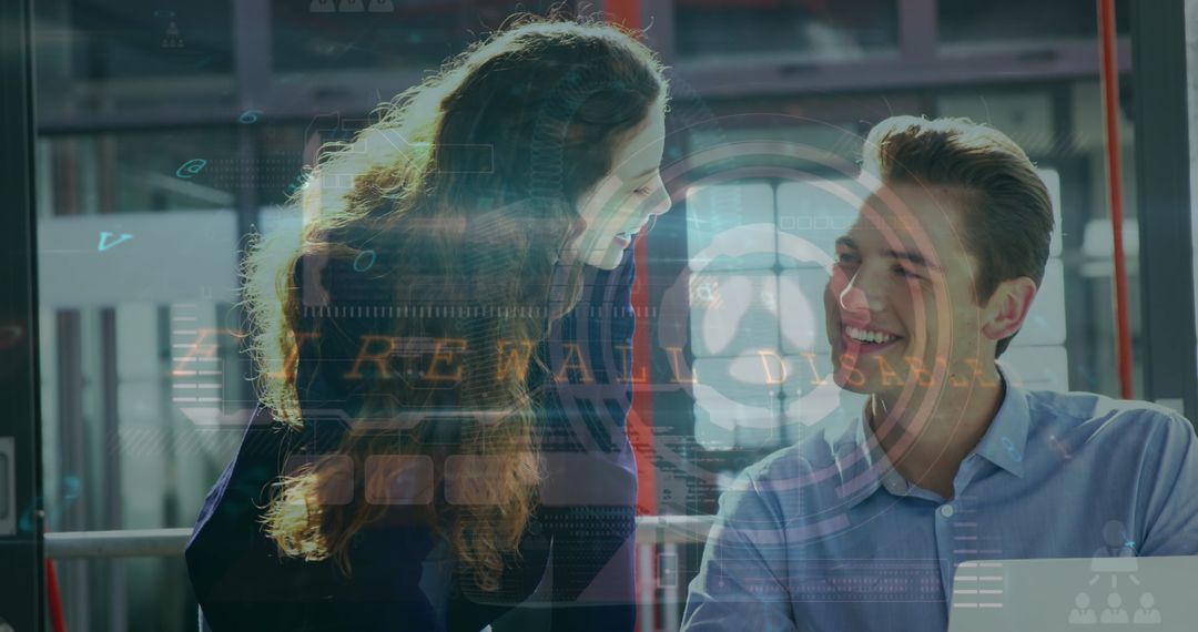 Happy Coworkers Discussing Digital Security Strategies