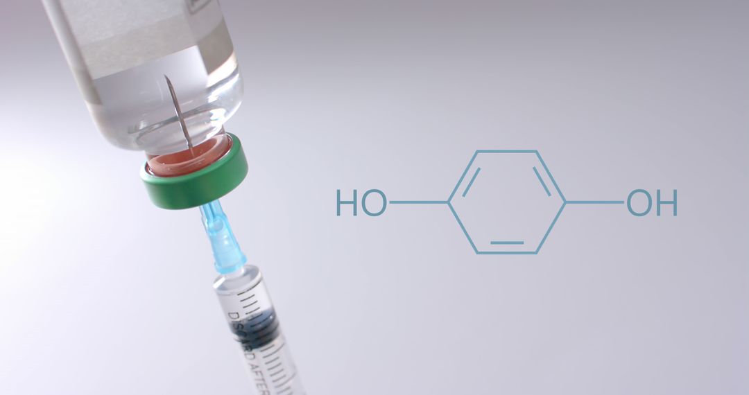 Syringe Drawing Liquid From Vaccine Vial With Chemical Structure Diagram - Free Images, Stock Photos and Pictures on Pikwizard.com