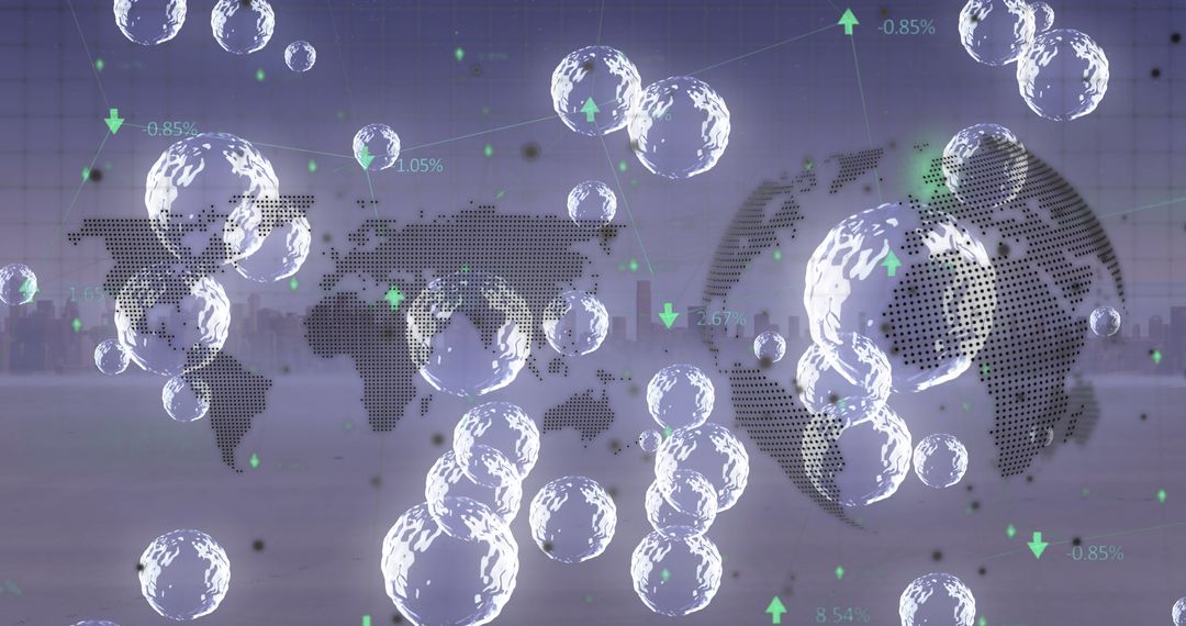 Abstract Bubbles with Digital World Map and Cityscape