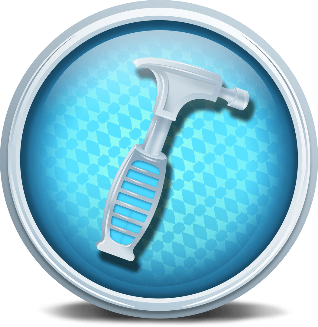Blue Transparent Hammer Badge with Construction Theme