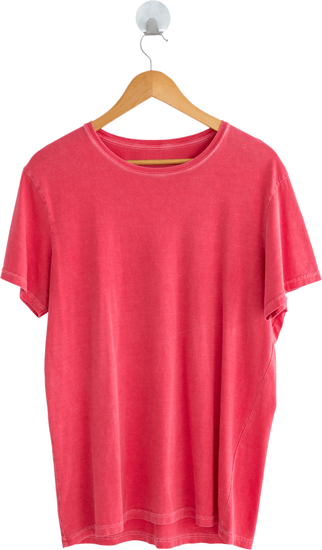 Red T-Shirt Hanging on Wooden Hanger Isolated Transparent Style