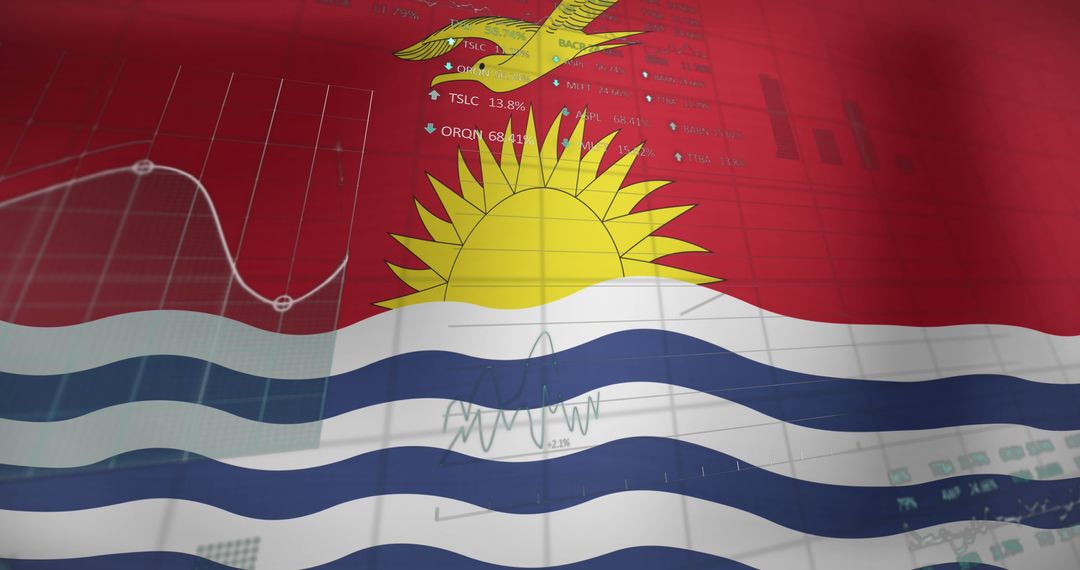 Kiribati Flag and Digital Interface Representing Data Analysis