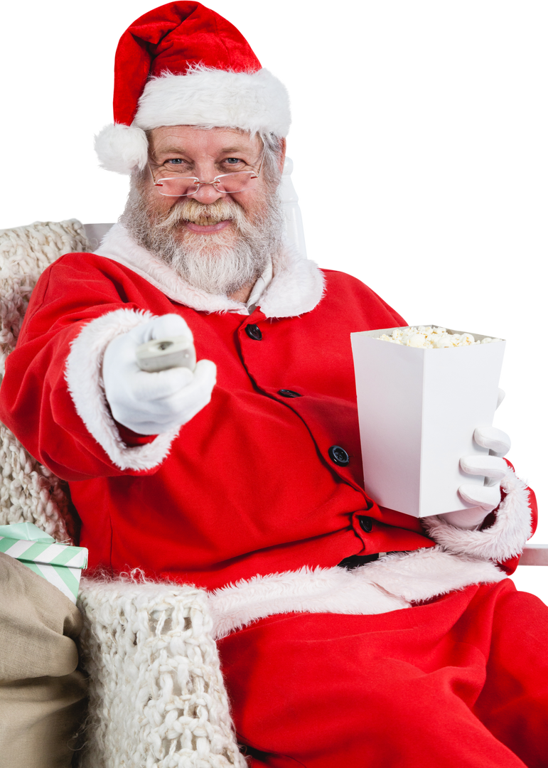 Transparent Santa Claus Eating Popcorn Watching Television in Festive Attire - Download Free Stock Images Pikwizard.com