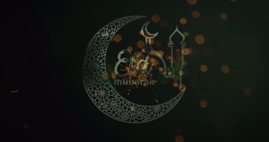 Eid Mubarak Greeting with Crescent Moon and Mosque Overlay - Free Images, Stock Photos and Pictures on Pikwizard.com