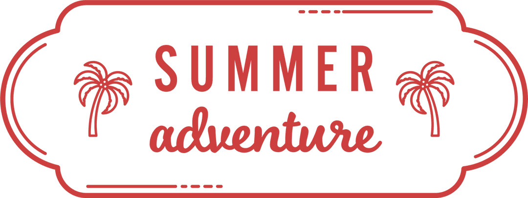 Summer Adventure Text and Palm Trees on Transparent Background