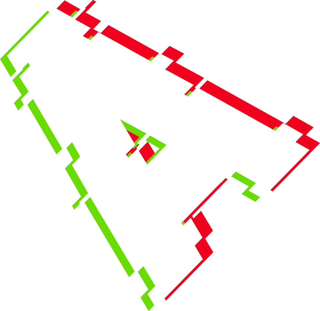 Geometric Abstract Floating Shape with Green Red Glitch Outlines Transparent