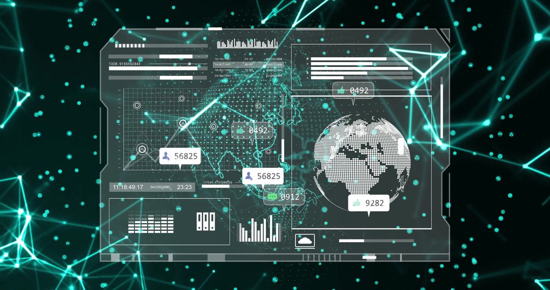 futuristic data interface with global map and network links - Free Images, Stock Photos and Pictures on Pikwizard.com