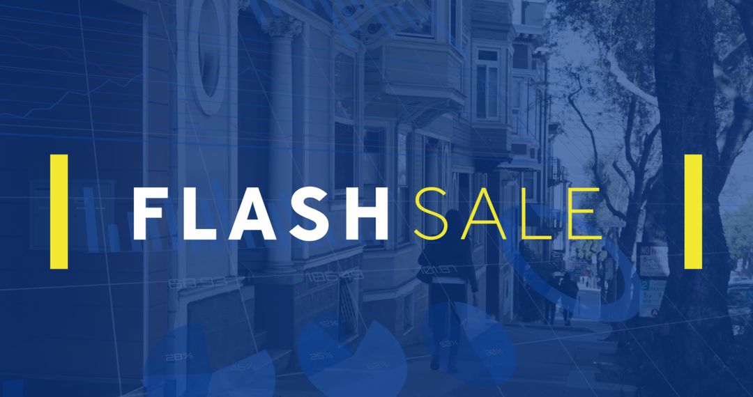 Flash Sale Advertisement Overlaying Urban Street Scene