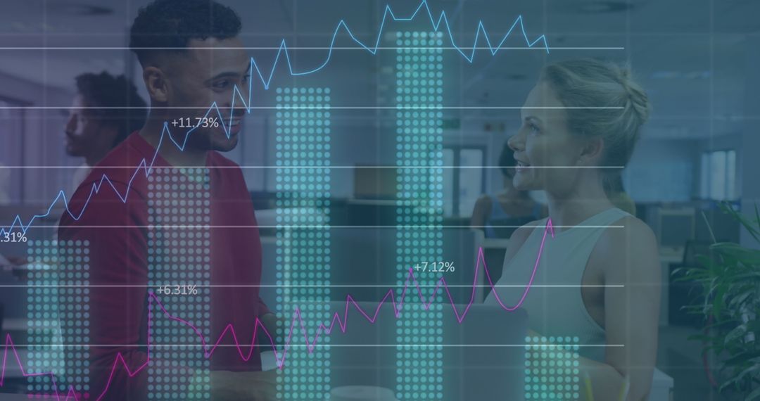 Business Professionals Discussing Data Analysis in Modern Office