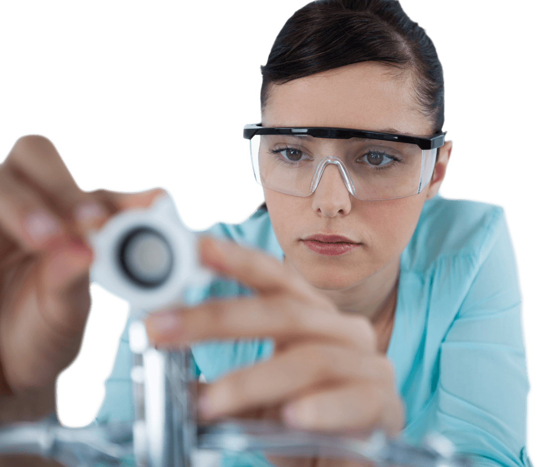 Female Technician Working with Tech Equipment on Transparent Background