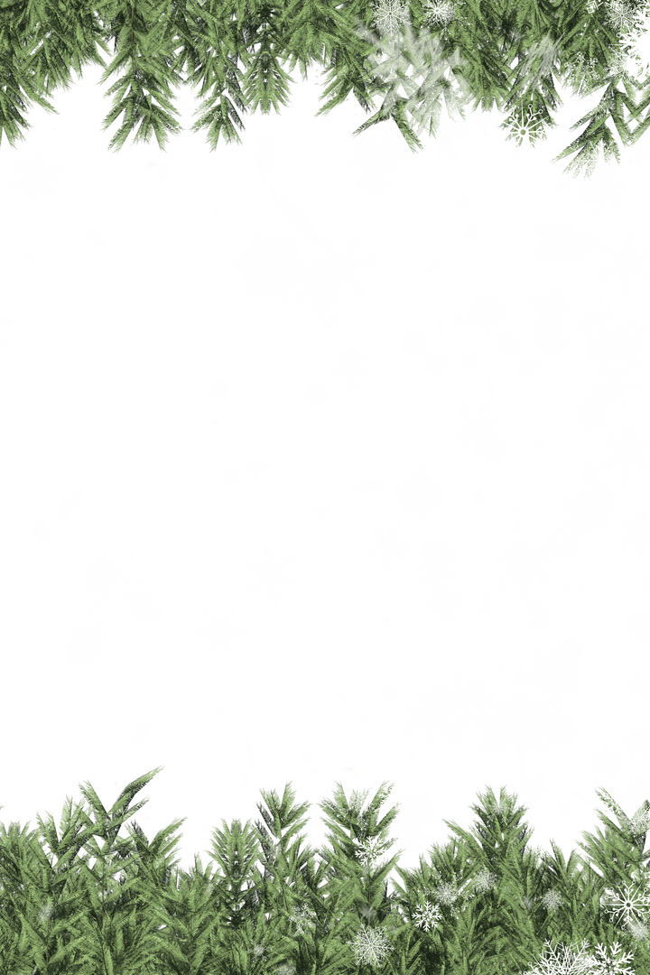 Transparent Snowflake Frame with Green Fir Branches and Frost