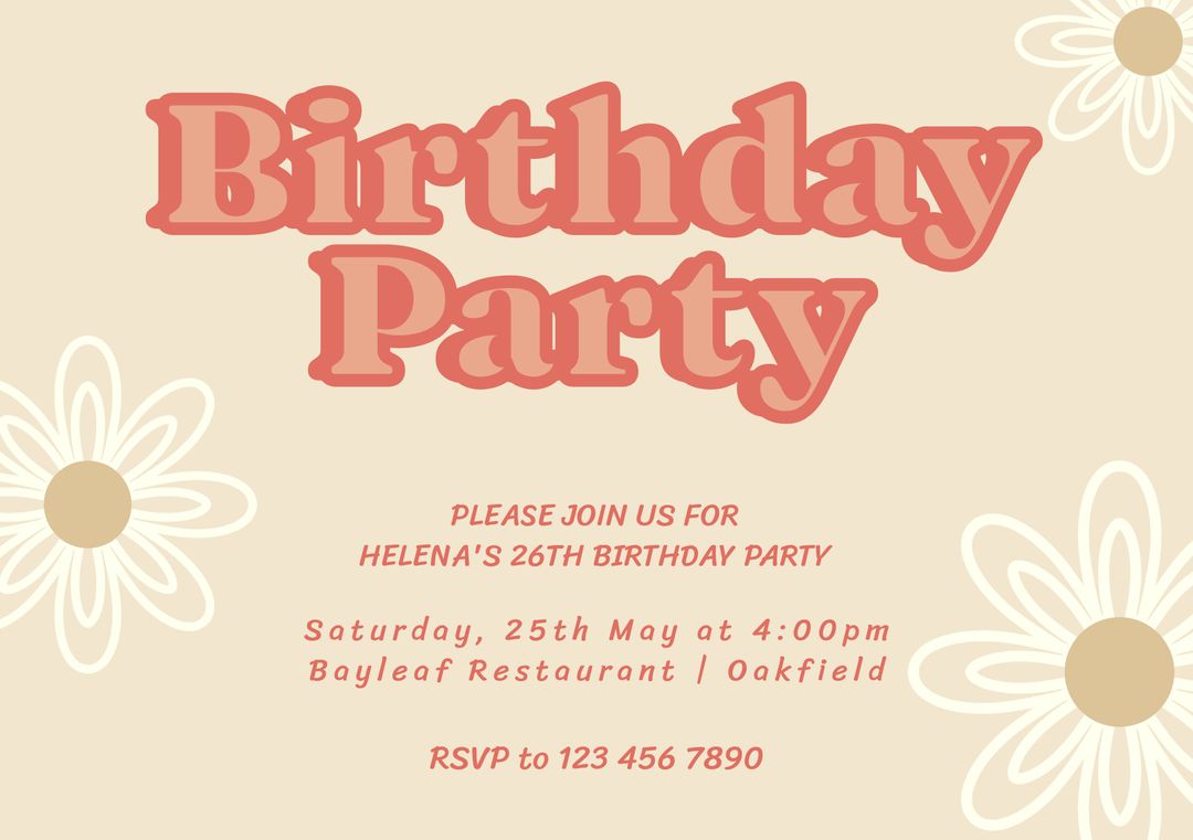 Birthday Party Invitation with Floral Accents and Pastel Colors - Download Free Stock Templates Pikwizard.com