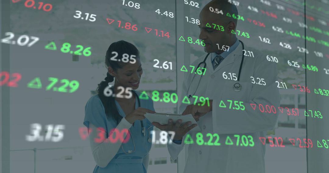 Diverse Doctors Analyzing Healthcare Data and Financial Trends