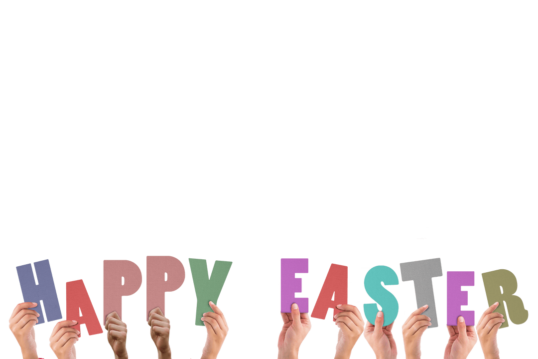 Hands Holding Transparent Happy Easter Letters