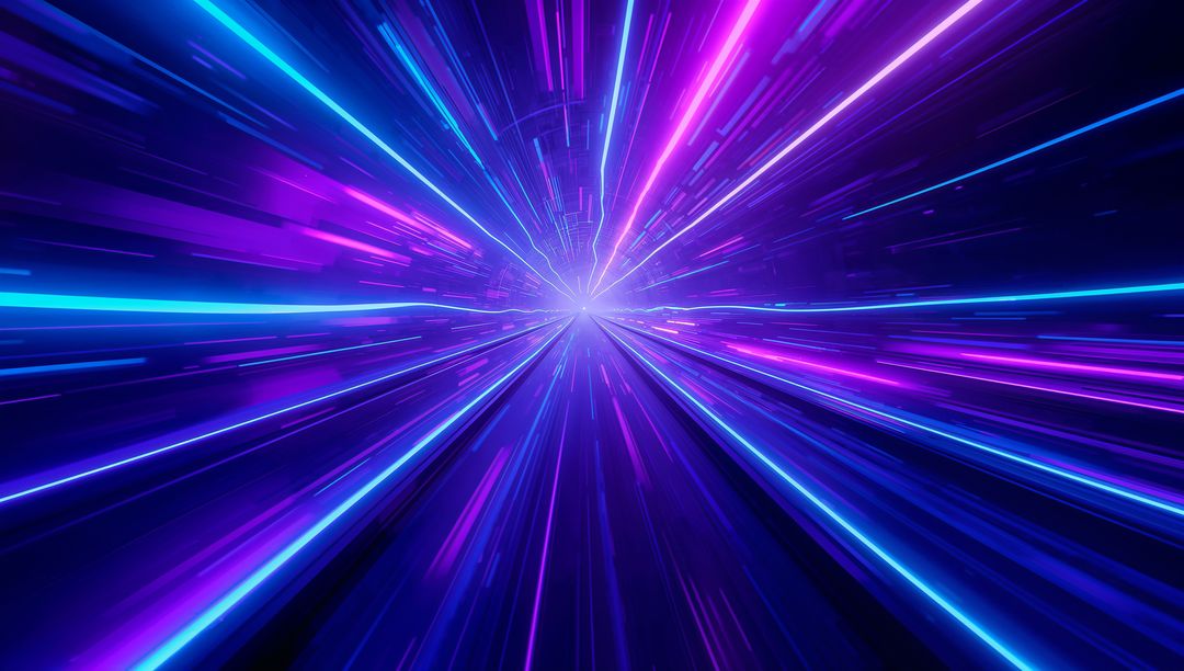 Neon Light Burst with Radiating Futuristic Tunnel Beams