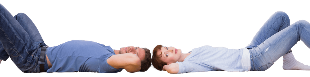 Happy Couple Lying Back to Back Transparent Background Lifestyle Concept
