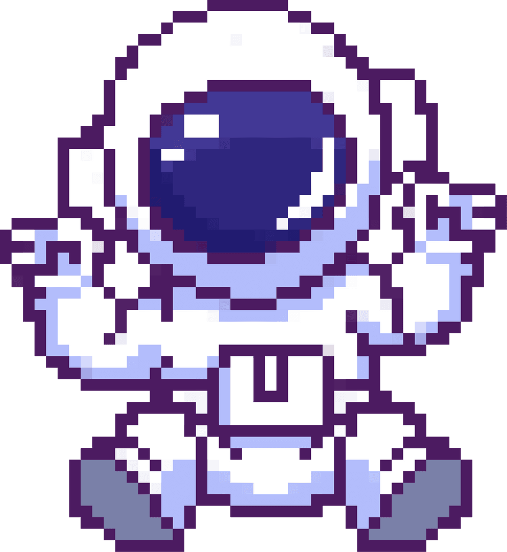 Pixel Art Astronaut Raising Arms on Transparent Background