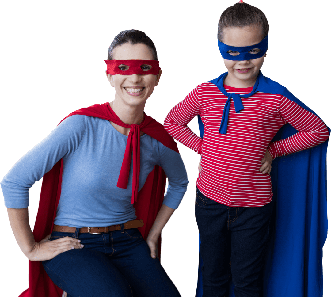 Transparent Duo Costume Fun Smiling Superhero Mother Daughter