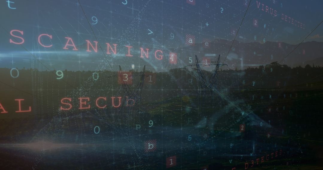 Digital Security Warning Overlaid on Electrical Grid Network