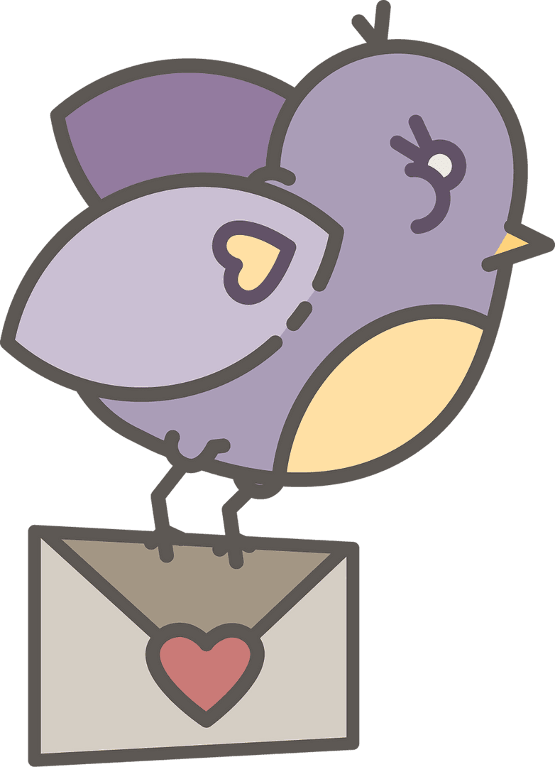 Cute Bird Delivering Heart Envelope on Transparent Background