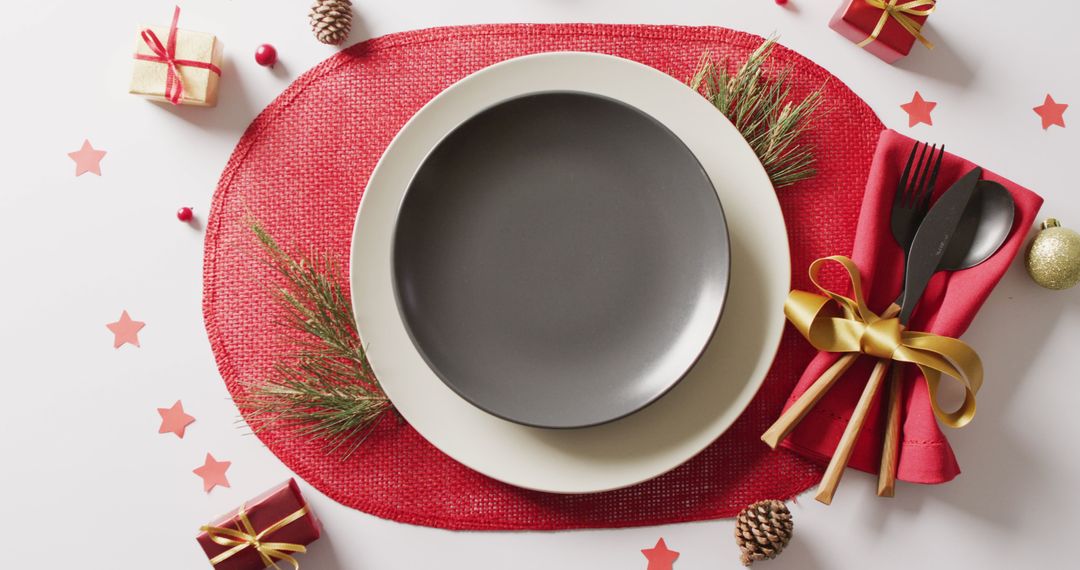 Festive Holiday Dining Setting with Present Decorations