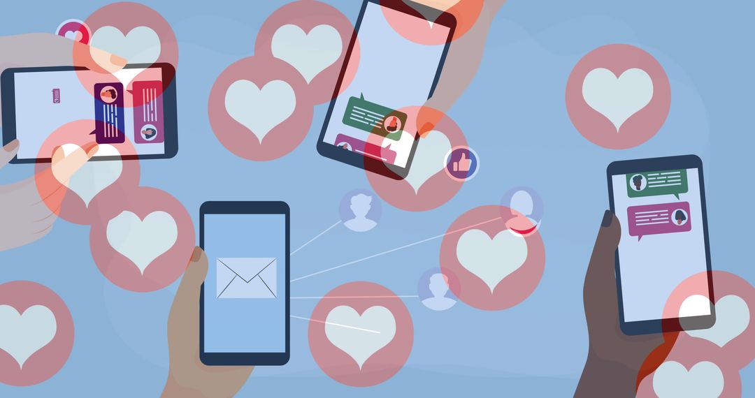Social Media Engagement with Heart Icons and Smartphone Usage