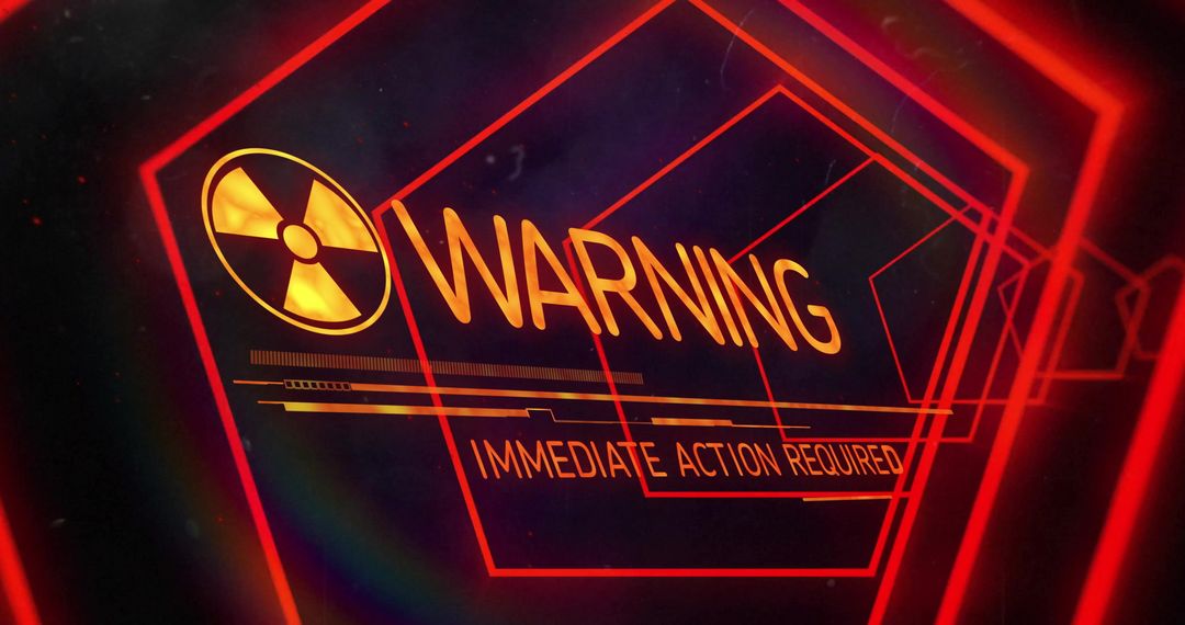 Digital Warning Sign with Neon Tunnel Background