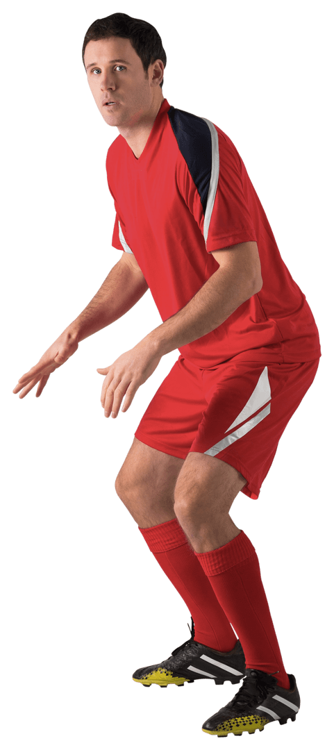Soccer Player Ready in Red Uniform Standing Silhouette Transparent
