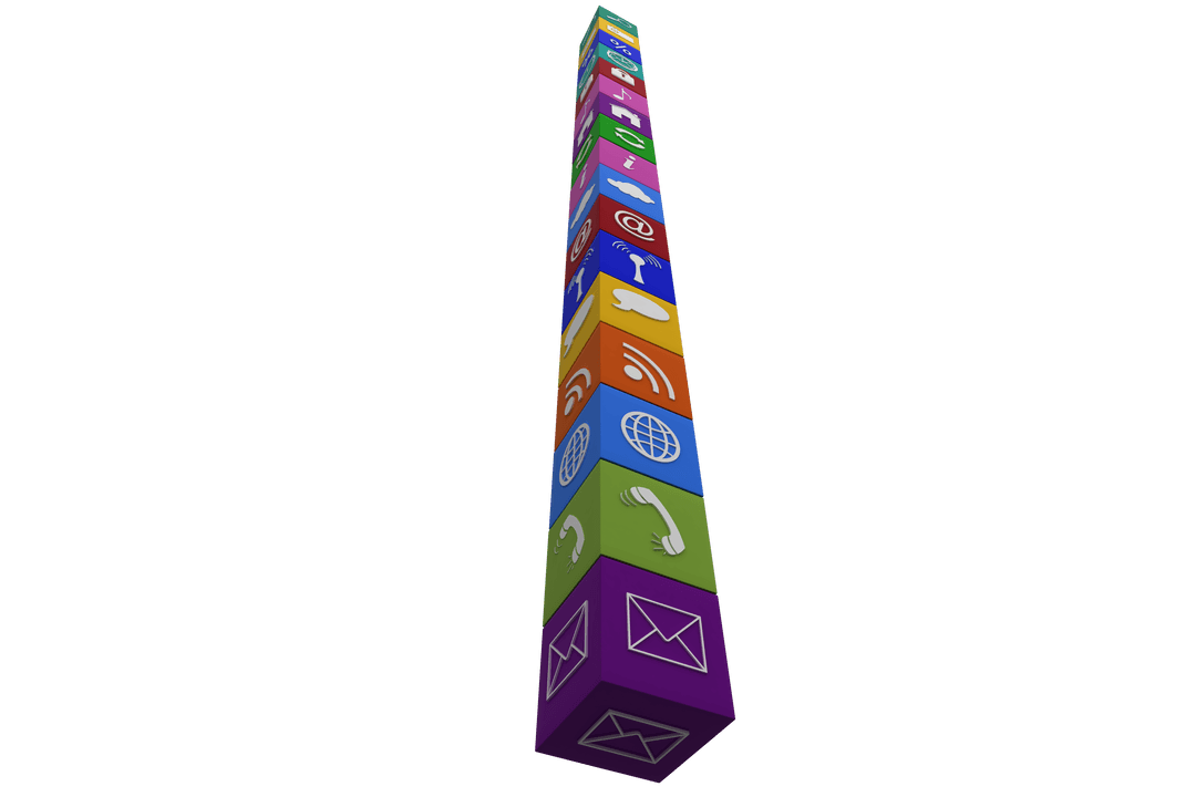 Transparent Vertical Stack of Colorful 3D Computer Icons