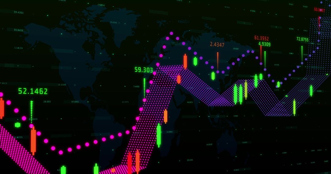 Colorful Financial Graph with Global Map Display