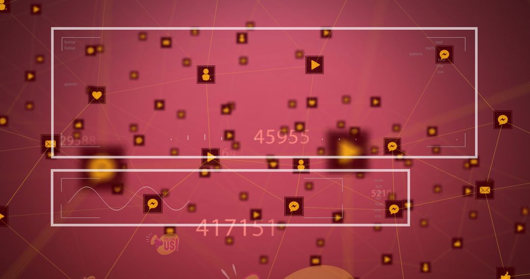 Digital Networking Concept with Social Media Symbols on Red Background