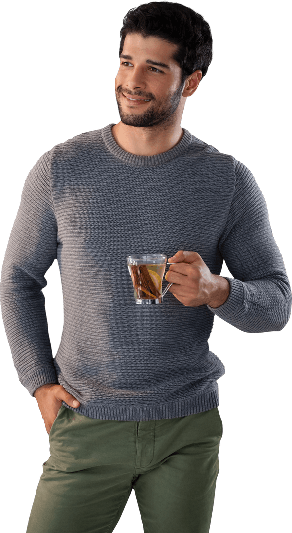 Smiling Young Man Enjoying Transparent Glass of Lemon Tea