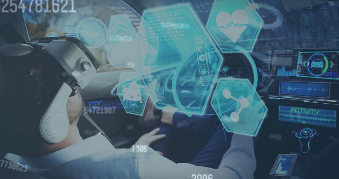 Man Using VR Headset in Self-Driving Car Exploration