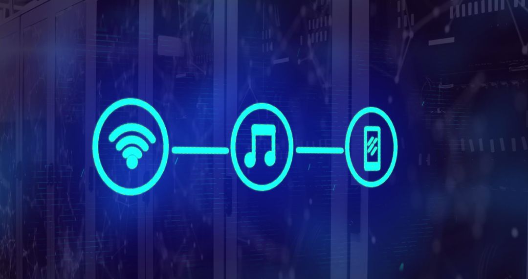 Futuristic Digital Network Interface with Media Icons