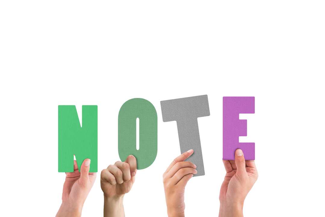 Colorful Hands Holding Letters on Transparent Background