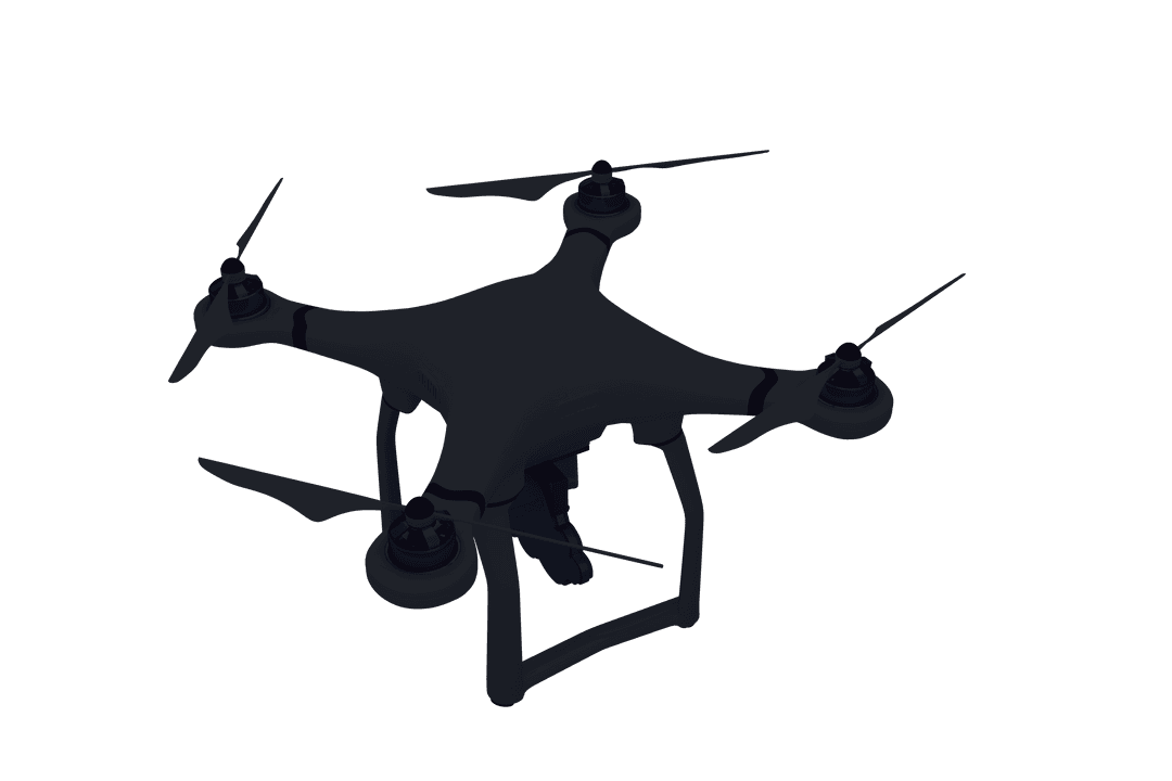 Black Drone Illustration Silhouette on Transparent Background