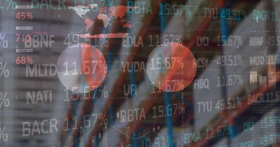 Global Stock Market Analysis Overlaid on Empty Warehouse
