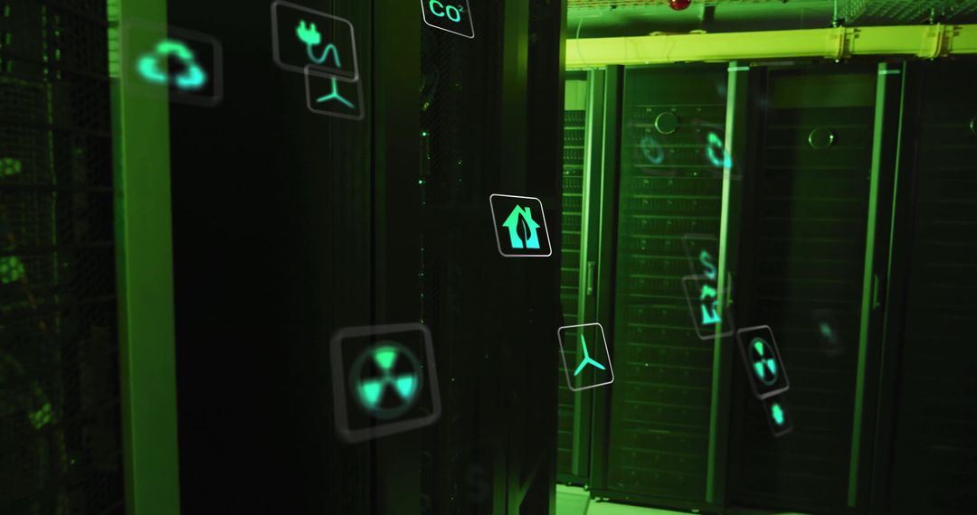 Eco-Friendly Technology in Server Room with Digital Icons