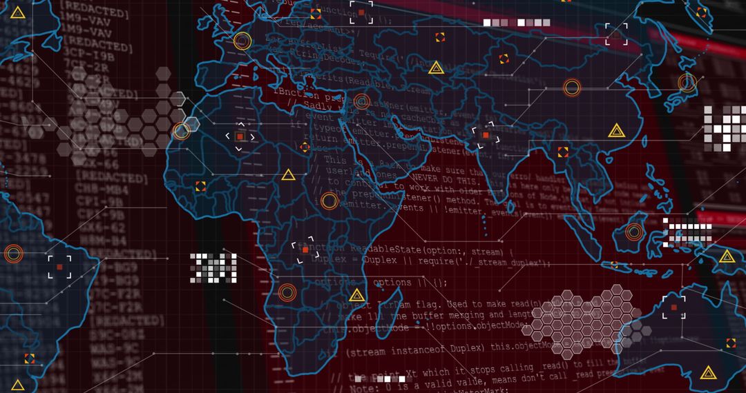 Digital World Map Overlaying Data with Futuristic Interface