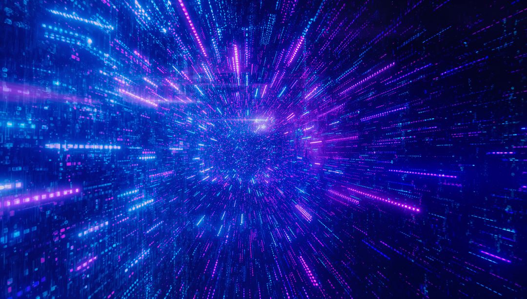 Futuristic Cyber Vortex with Blue and Magenta Light Streams