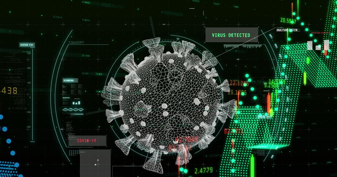 Digital Covid-19 Virus Overlay on Stock Market Data Visual