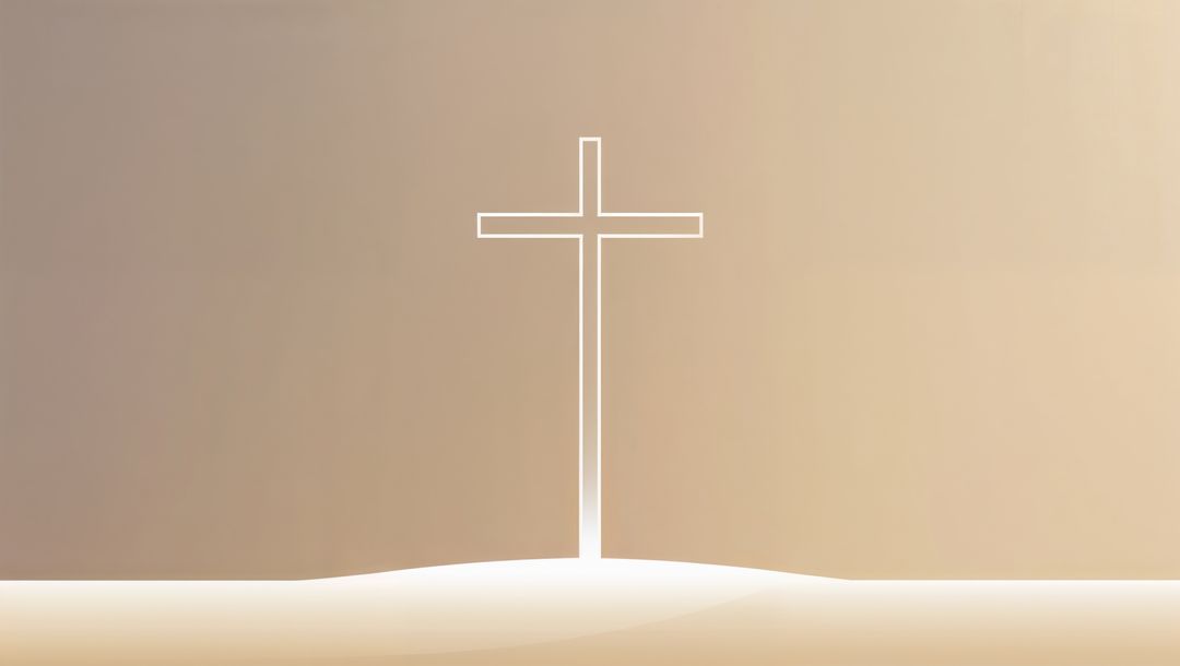 Glowing white cross with soft beige background symbolizing jesus' sacrifice