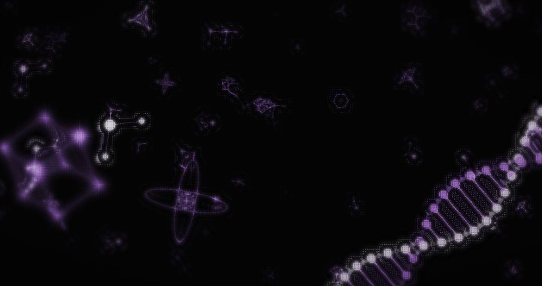 Purple DNA Helix with Moving Groovy Molecules on Black