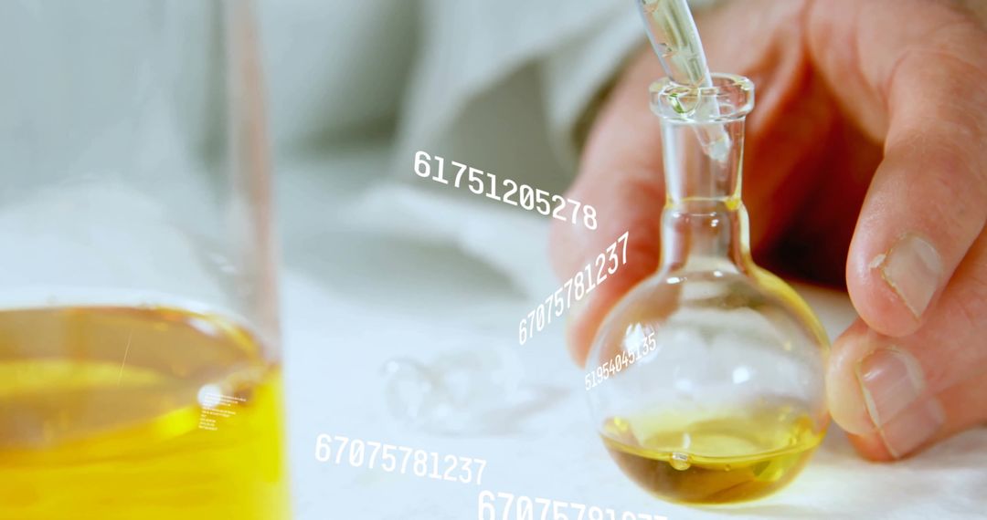 Pouring Liquid into Flask in Laboratorial Experiment with Data Overlay
