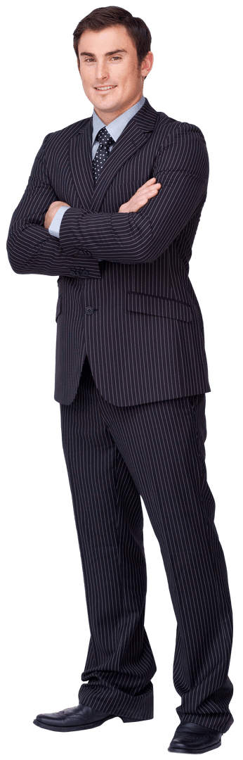 Confident Young Businessman Standing with Arms Crossed Transparent Background