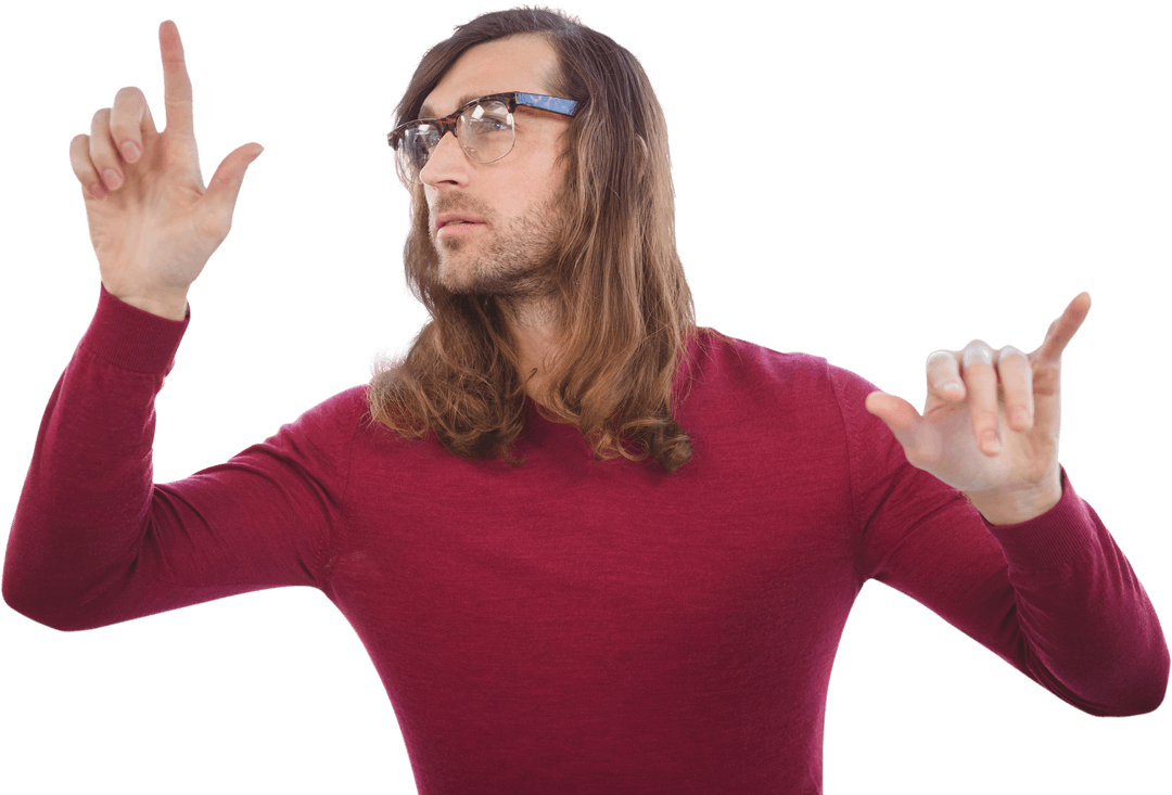 Innovative Businessman in Red Sweater with Transparent Background